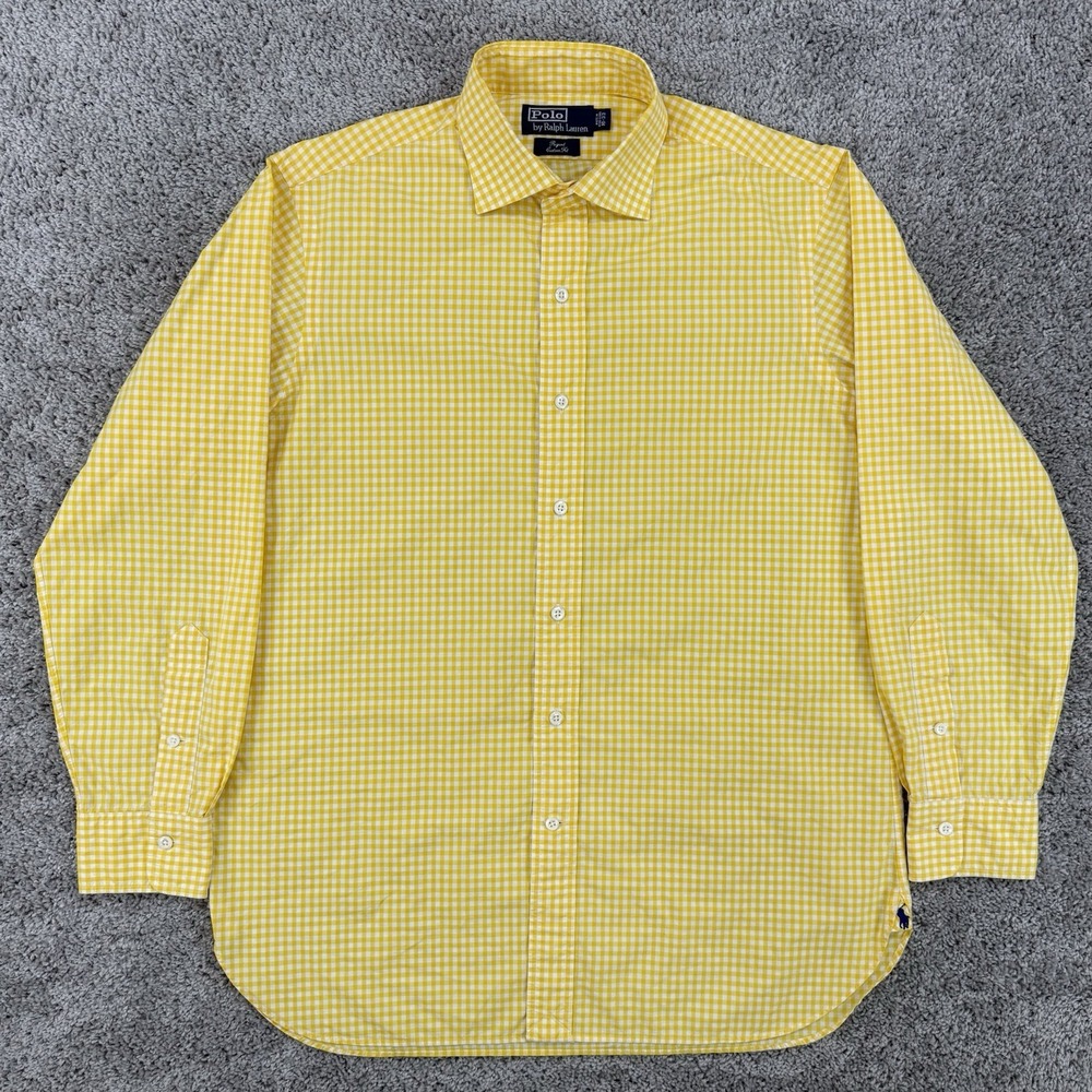 VTG 90's Polo Ralph Lauren Regent Custom Shirt Men's 16-33 Yellow Gingham Check